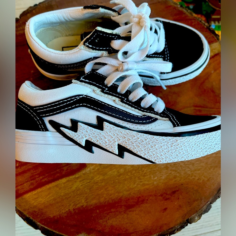 Vans Kids Black and White Lightning Stripe Sneakers